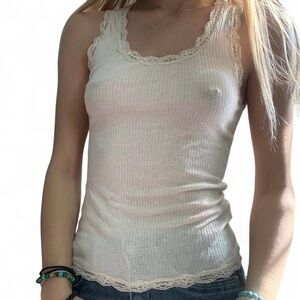 Victoria's Secret Lace-Trim Ribbed Camisole - Cream